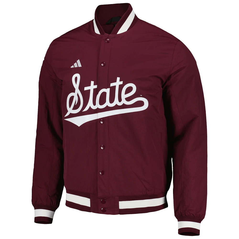 Men's adidas Maroon Mississippi State Bulldogs Baseball Coaches Full-Snap Jacket