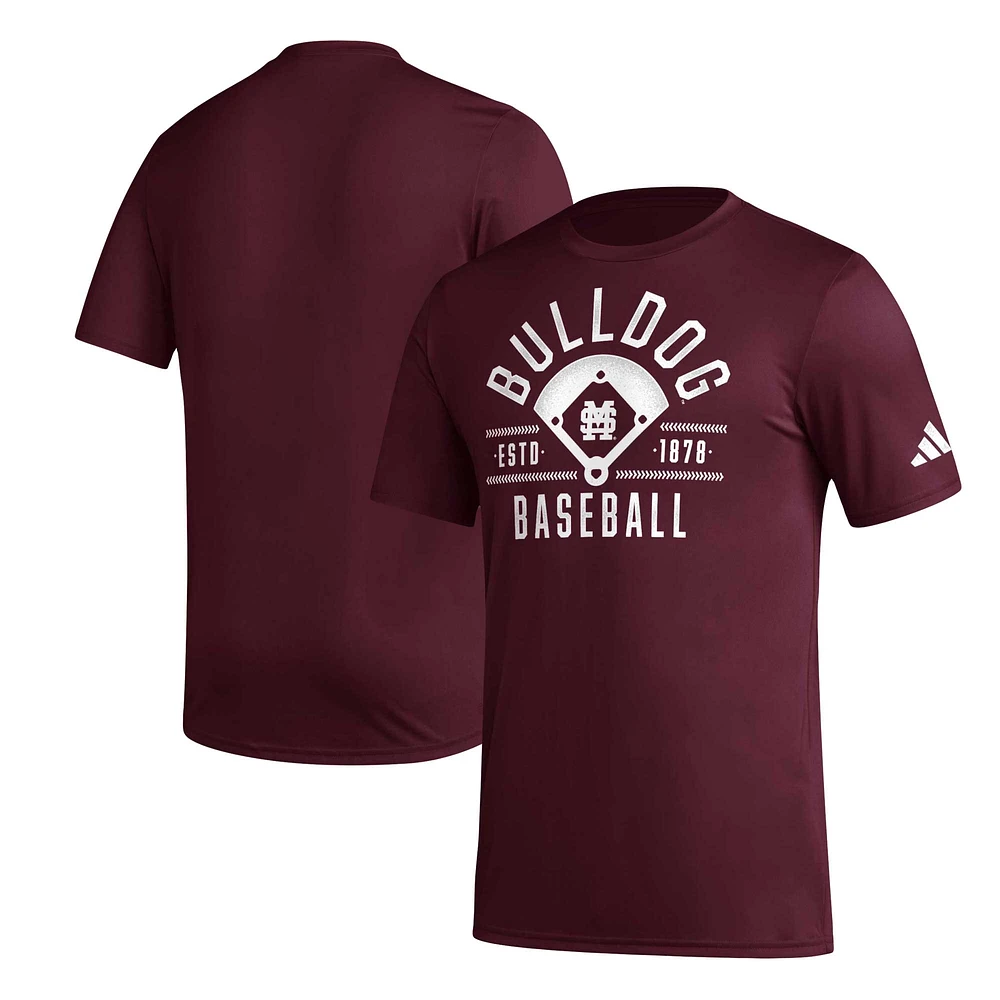 T-shirt d'avant-match de baseball adidas Maroon Mississippi State Bulldogs Exit Velocity pour hommes AEROREADY