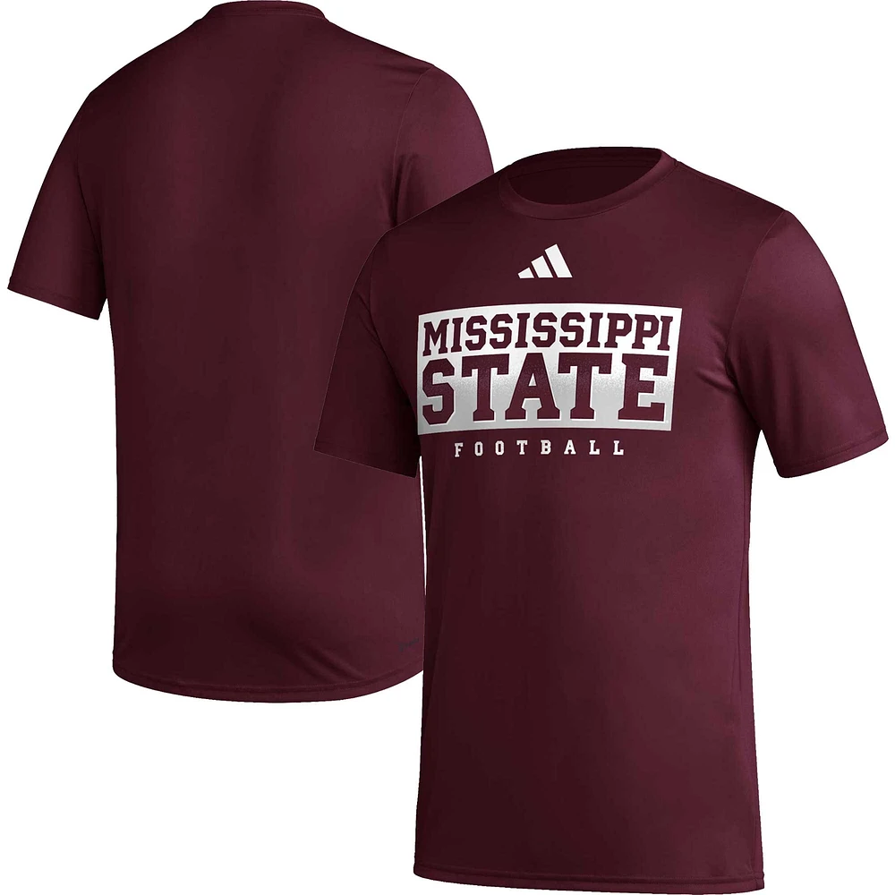 T-shirt d'avant-match adidas Maroon Mississippi State Bulldogs Football Practice AEROREADY pour hommes