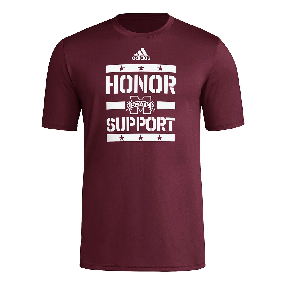 T-shirt d'avant-match adidas marron Mississippi State Bulldogs Honor & Support pour homme