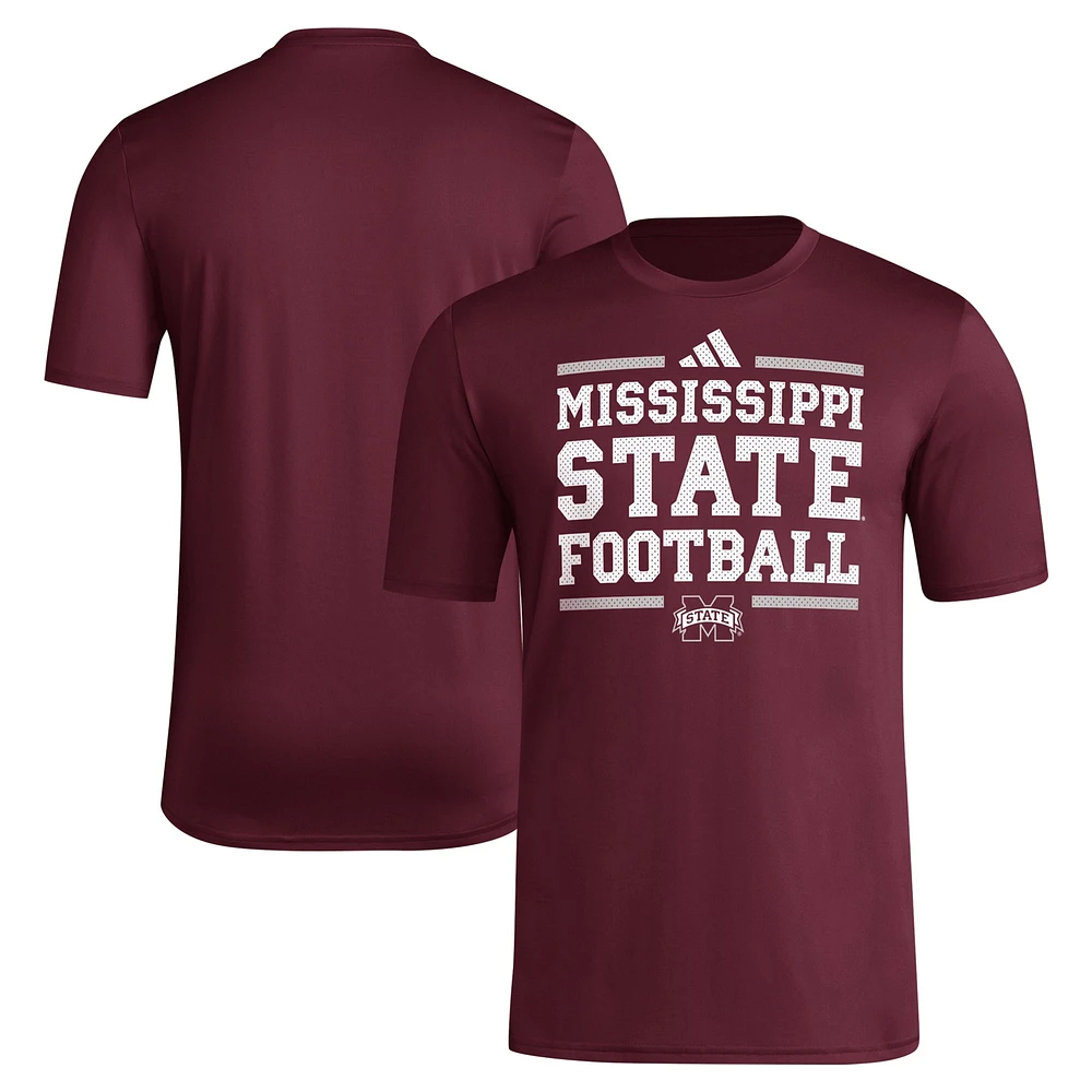 T-shirt adidas marron Mississippi State Bulldogs Locker Football Pre-Game AEROREADY pour homme