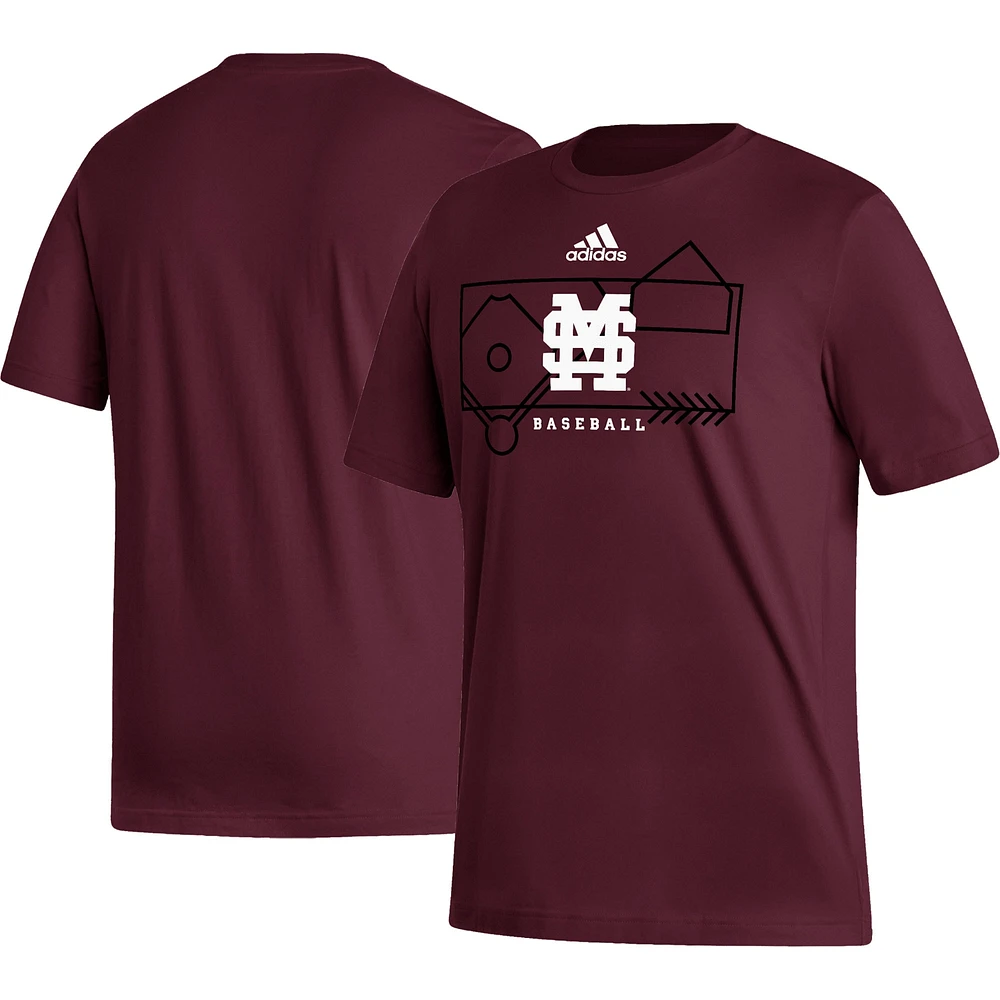 T-shirt de baseball Fresh pour hommes, adidas, marron, Mississippi State Bulldogs, Locker Lines