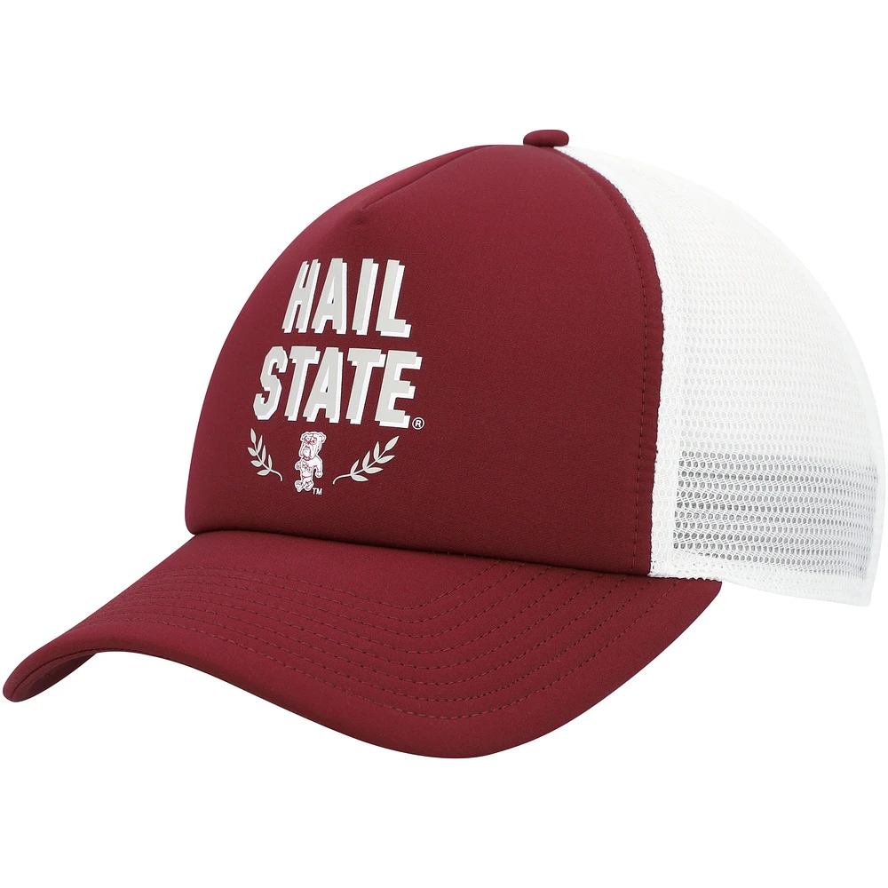 Casquette réglable de camionneur avant en mousse pour hommes adidas Maroon Mississippi State Bulldogs Phrase