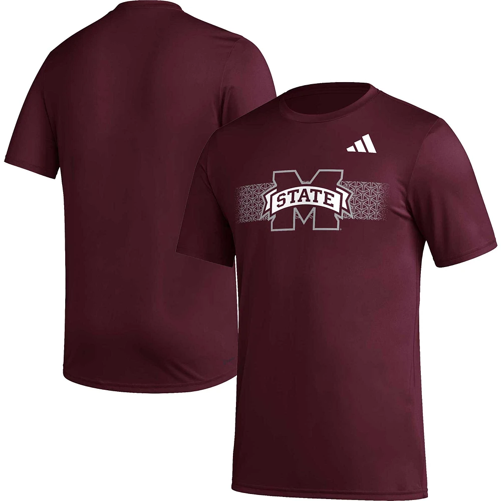 T-shirt AEROREADY d'avant-match des Bulldogs de l'État du Mississippi adidas bordeaux pour homme