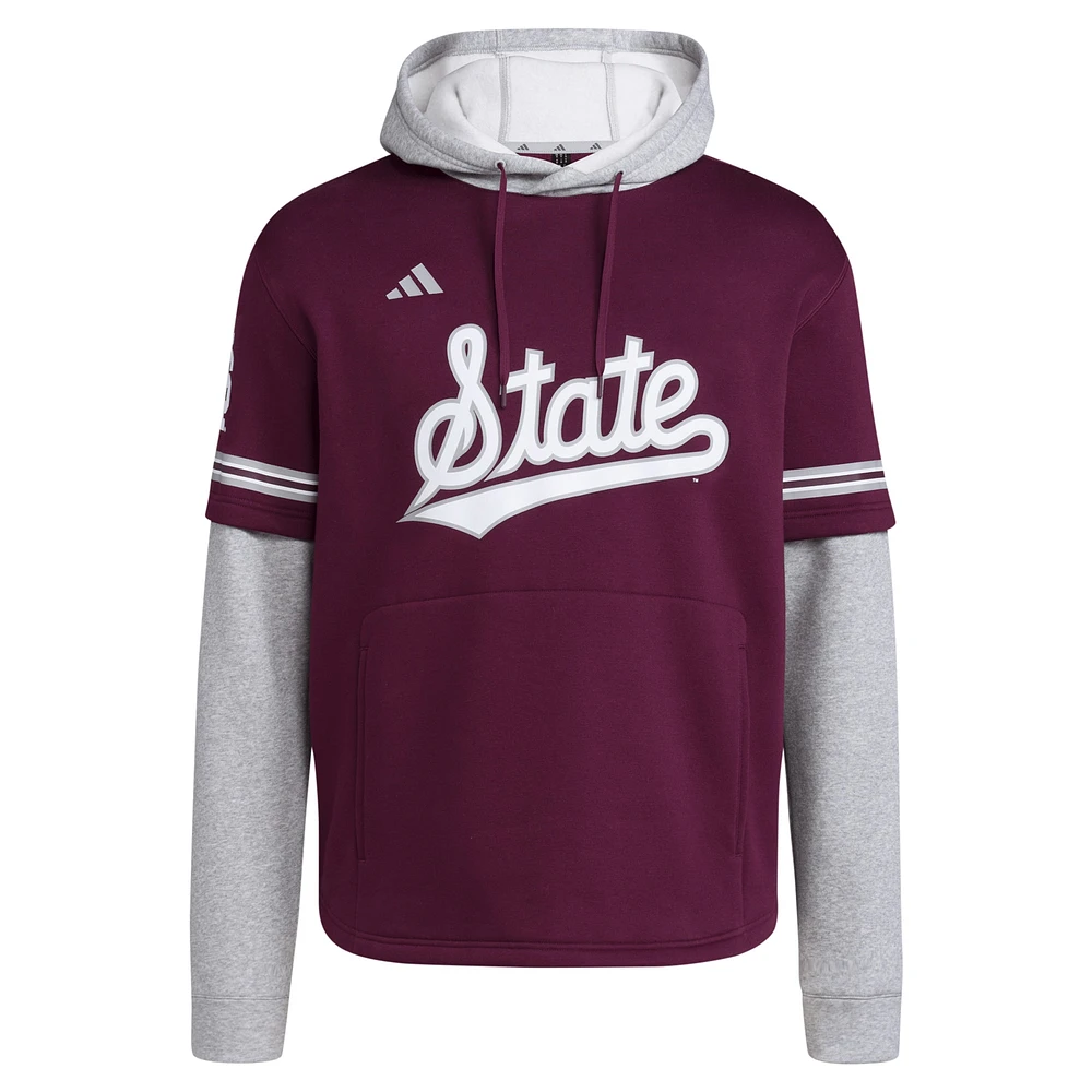 Men's adidas  Maroon Mississippi State Bulldogs Pullover Baseball Jersey Hoodie