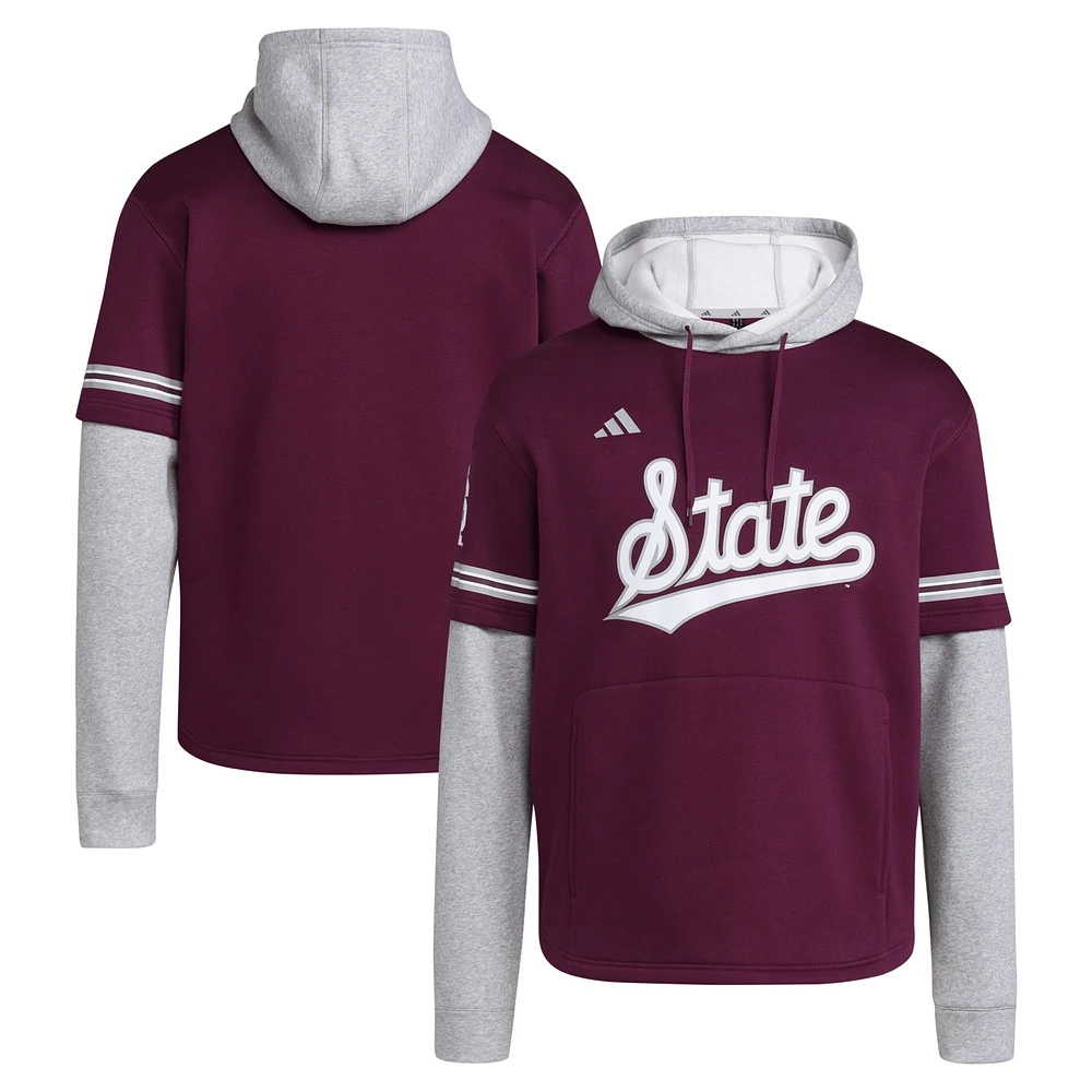 Men's adidas  Maroon Mississippi State Bulldogs Pullover Baseball Jersey Hoodie