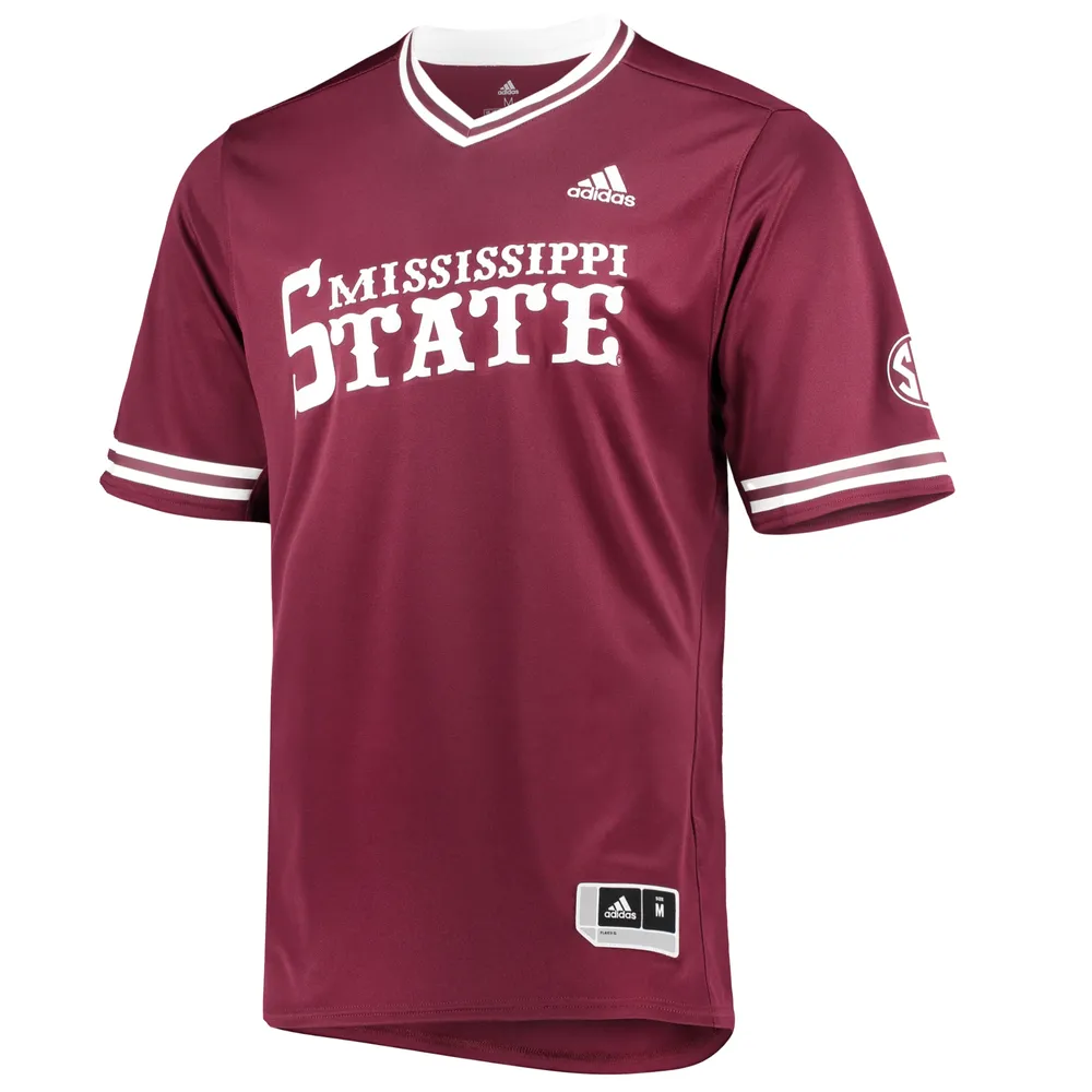 Maillot de baseball réplique à col en V adidas pour hommes, bordeaux, Mississippi State Bulldogs