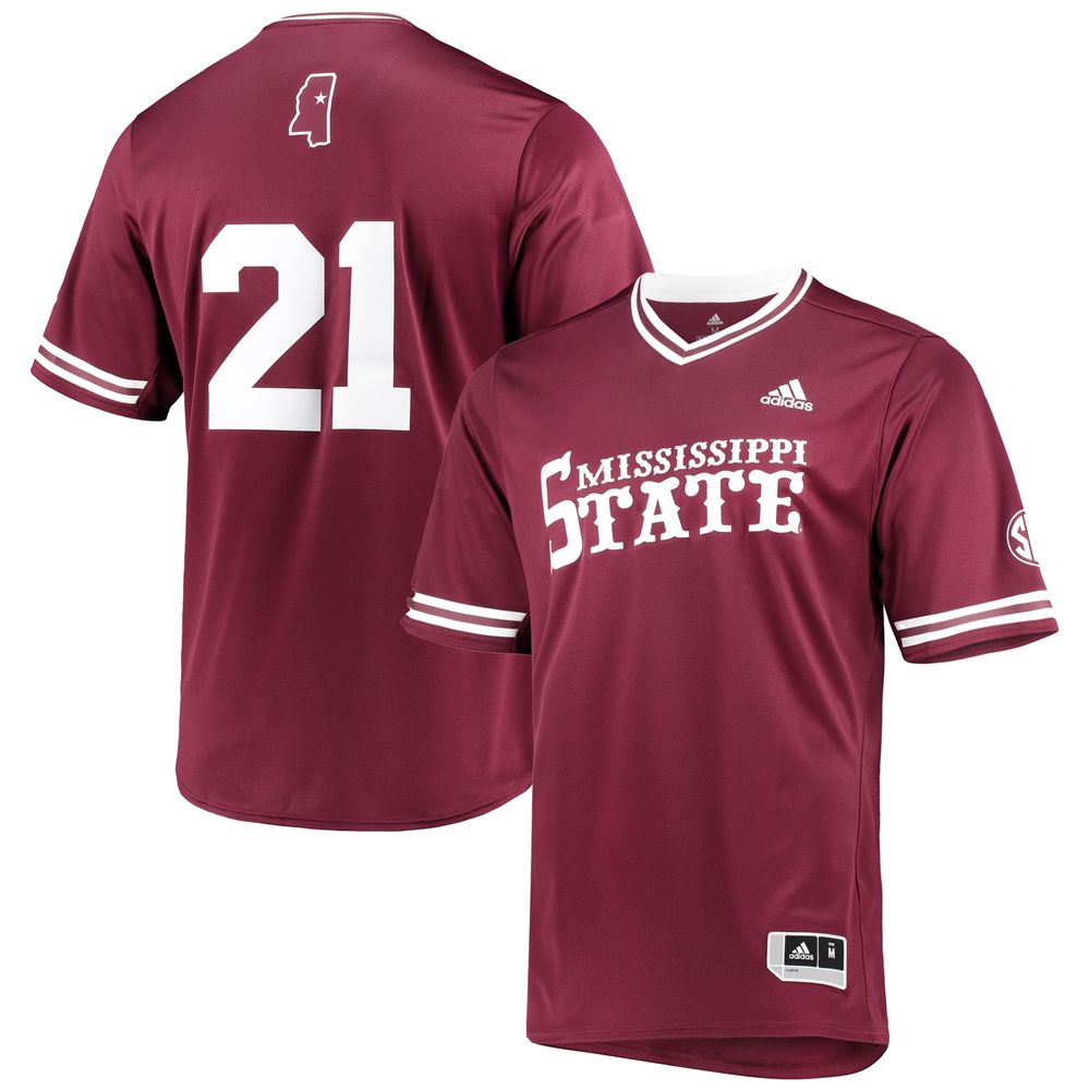 Men's adidas Maroon Mississippi State Bulldogs Replica V-Neck Baseball Jersey