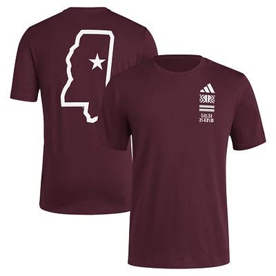 T-shirt adidas Maroon Mississippi State Bulldogs Reverse Retro Baseball 2 Hit pour hommes