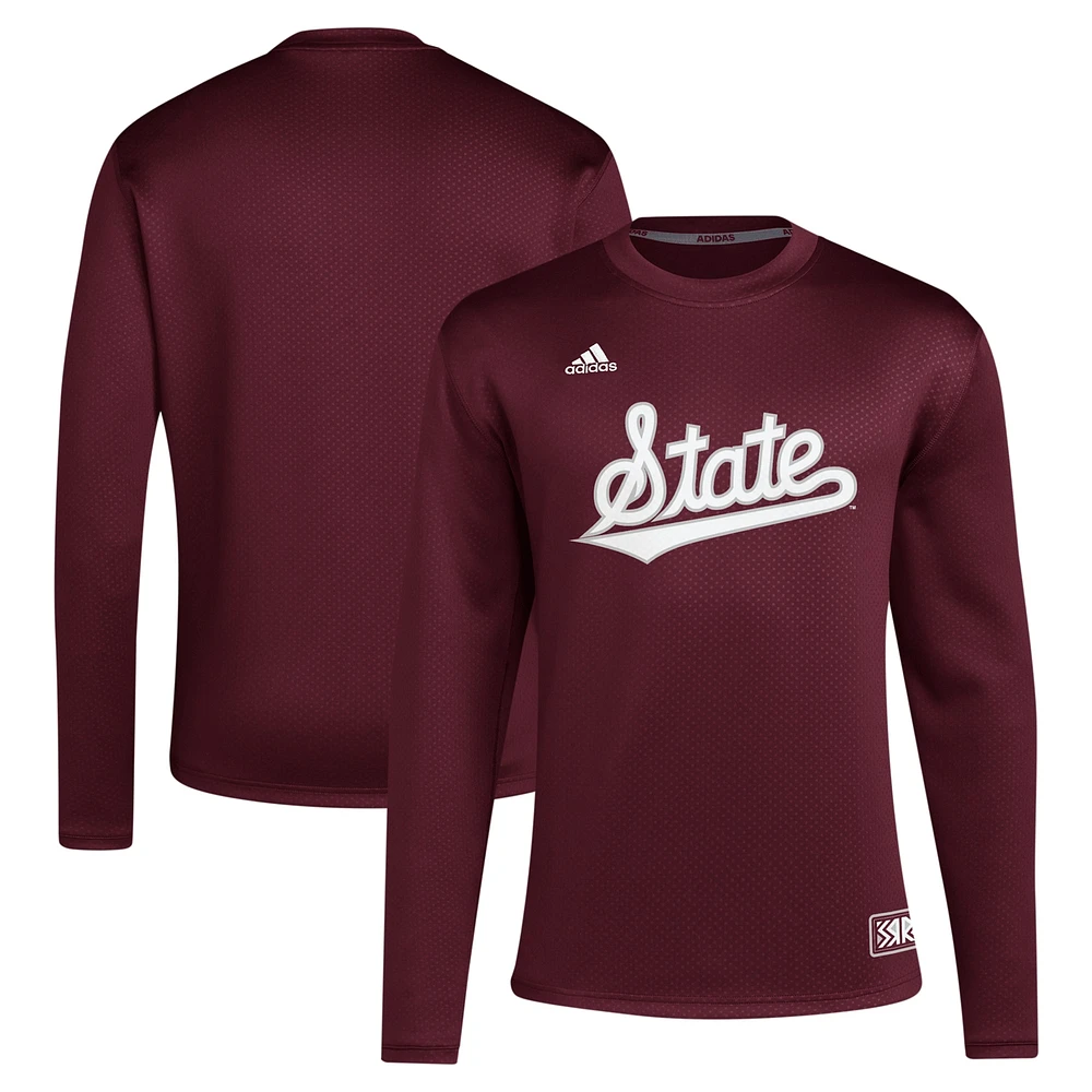 Sweat-shirt à enfiler adidas Maroon Mississippi State Bulldogs Reverse Retro Baseball Script pour hommes