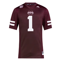 Maillot de football Premier Bulldogs l'État du Mississippi #1 Bordeaux adidas pour homme