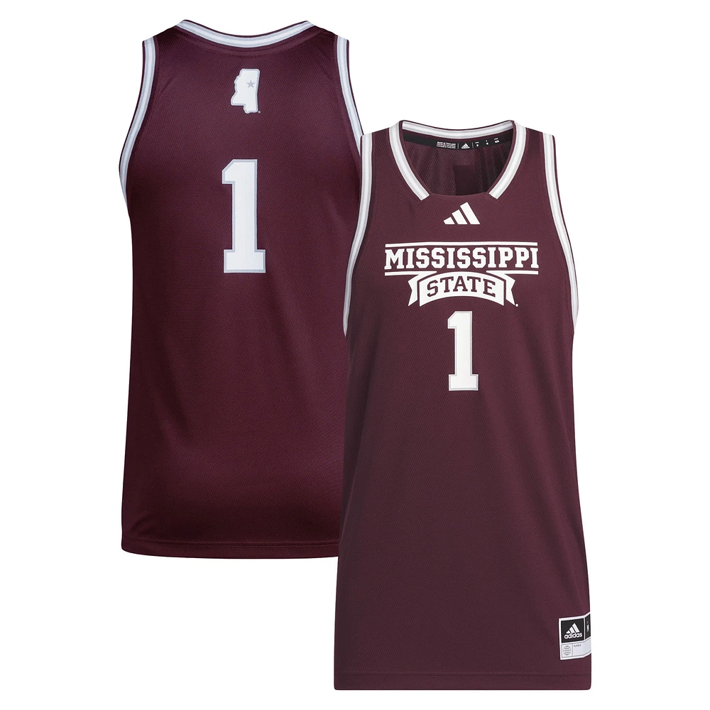 Maillot adidas #1 Maroon Mississippi State Bulldogs Swingman pour hommes