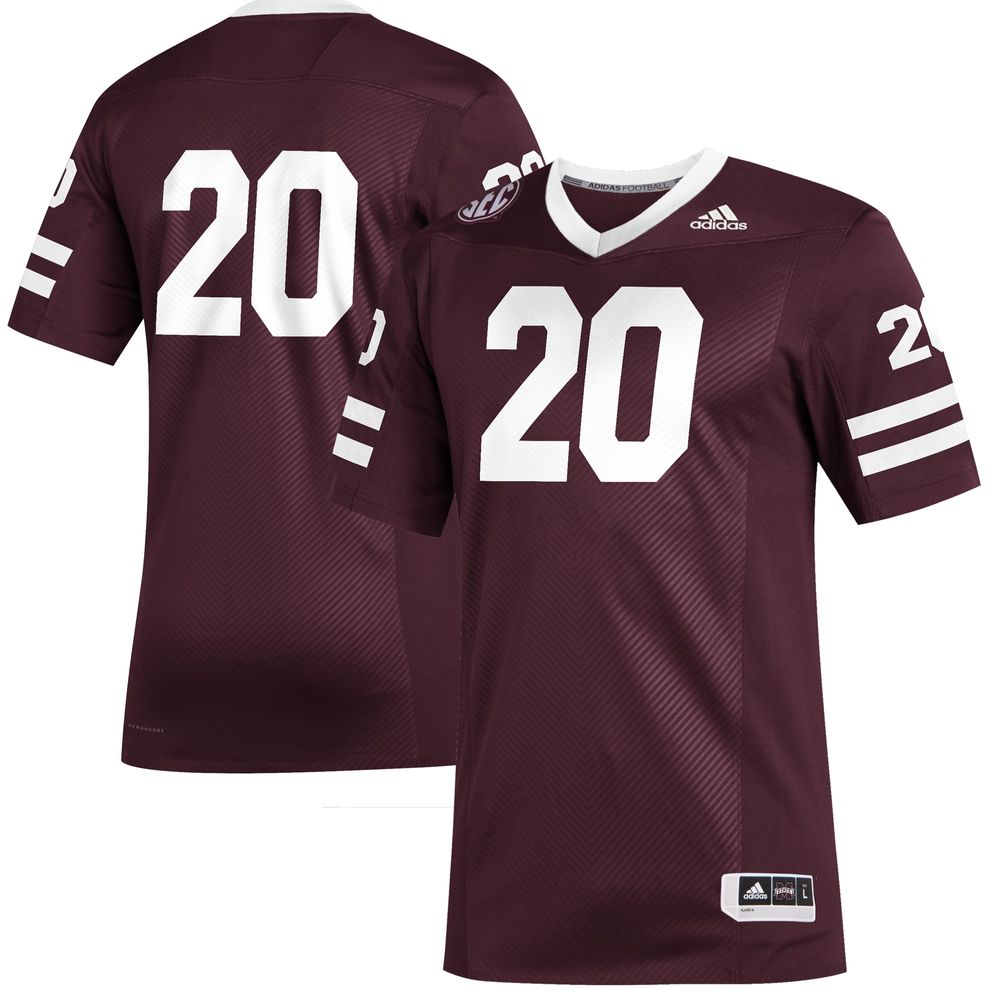 Men's adidas #20 Maroon Mississippi State Bulldogs Premier Strategy Football Jersey