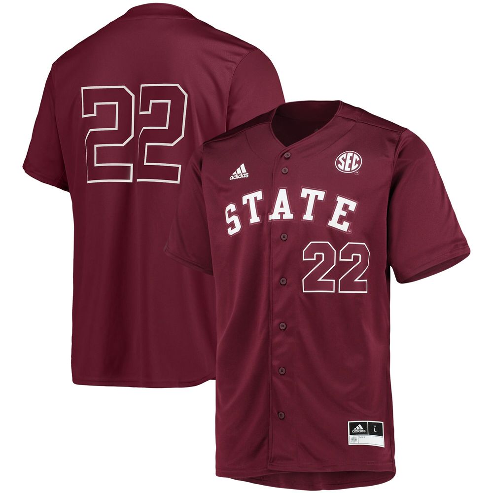 Men's adidas #22 Maroon Mississippi State Bulldogs Button-Up Baseball Jersey