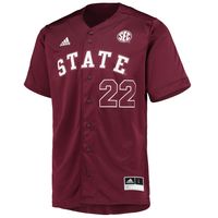 Men's adidas #22 Maroon Mississippi State Bulldogs Button-Up Baseball Jersey