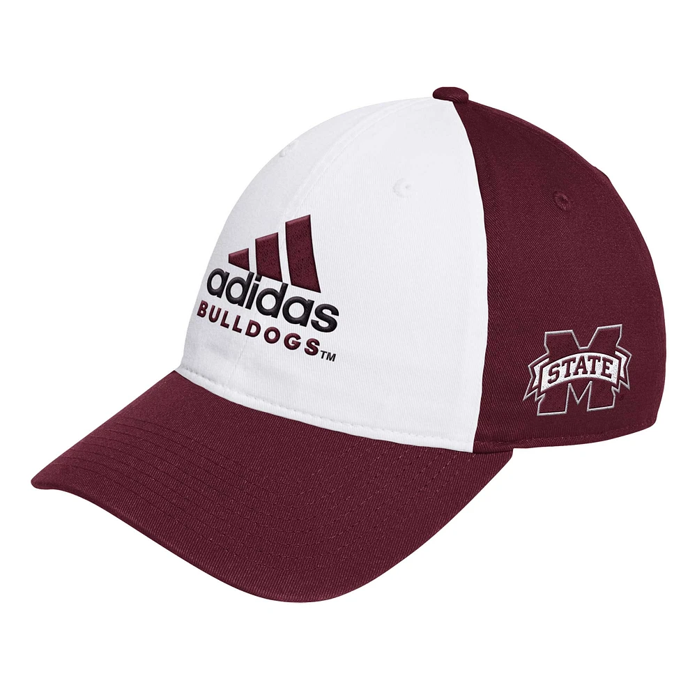 Men's adidas White/Maroon Mississippi State Bulldogs Slouch Adjustable Hat