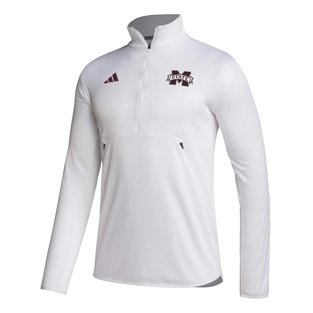 Haut à demi-zip AEROREADY pour homme adidas Mississippi State Bulldogs 2023 Sideline - blanc