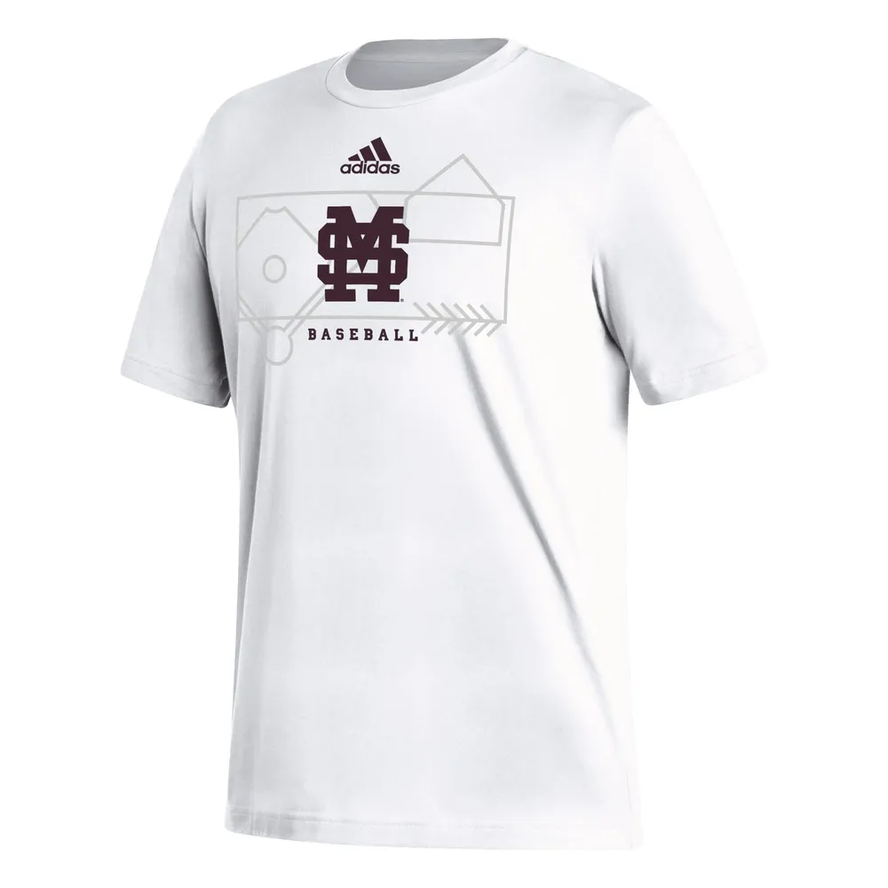 T-shirt de baseball Fresh adidas pour hommes, blanc, Mississippi State Bulldogs, Locker Lines