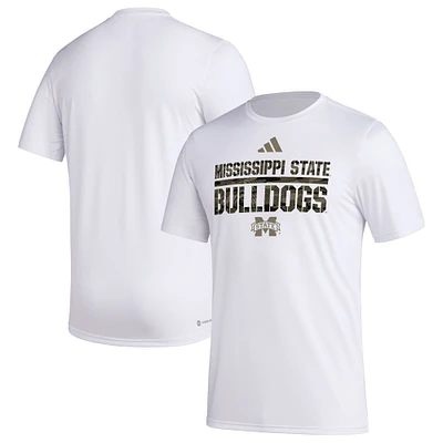 T-shirt Adidas Mississippi State Bulldogs Military Appreciation Pregame AEROREADY blanc pour homme