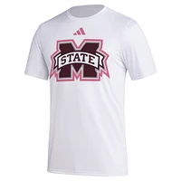 T-shirt adidas Mississippi State Bulldogs avant-match AEROREADY blanc pour homme