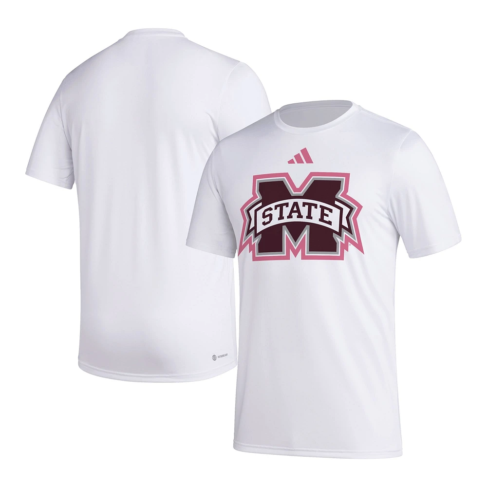 T-shirt adidas Mississippi State Bulldogs avant-match AEROREADY blanc pour homme