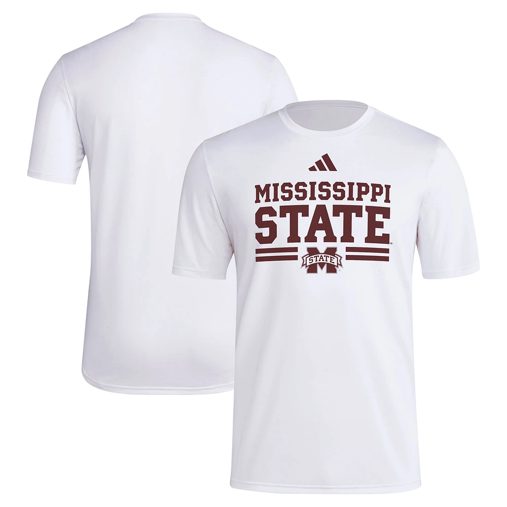 T-shirt d'avant-match adidas blanc Mississippi State Bulldogs Strategy pour homme