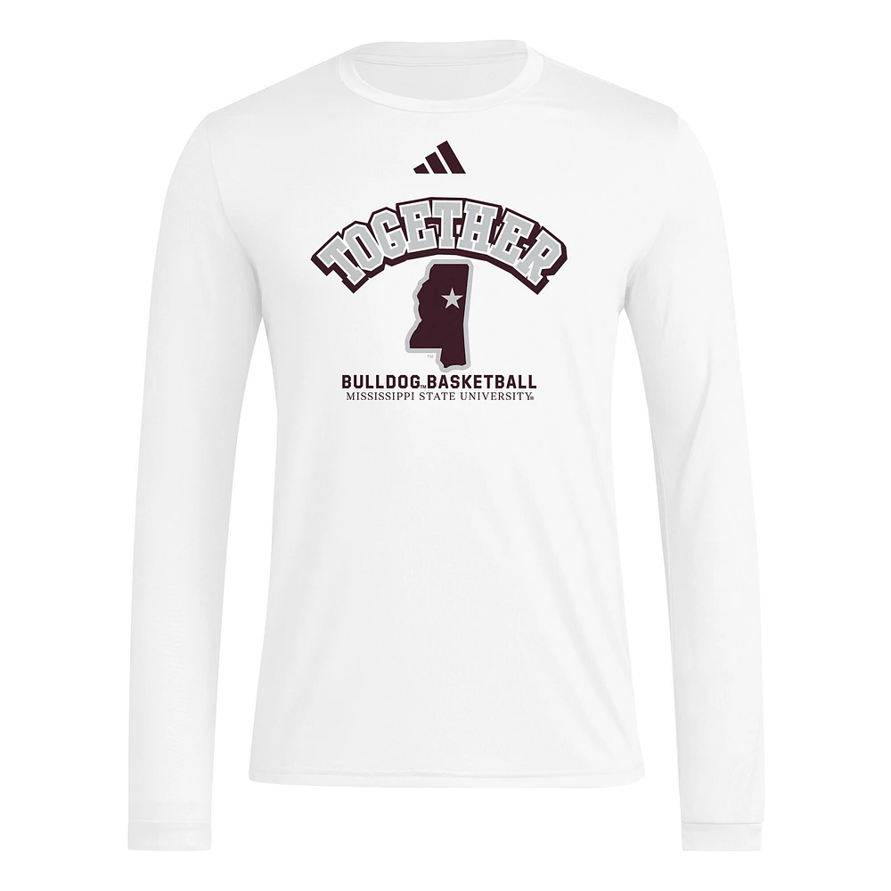 T-shirt à manches longues d'avant-match blanc adidas Mississippi State Bulldogs Together On-Court pour homme