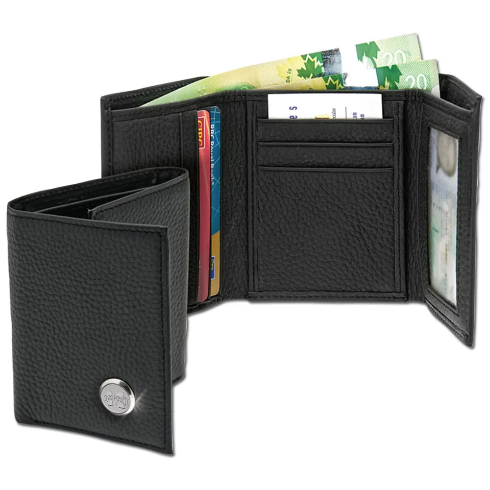 Large Logo and Leather Tri-Fold Wallet