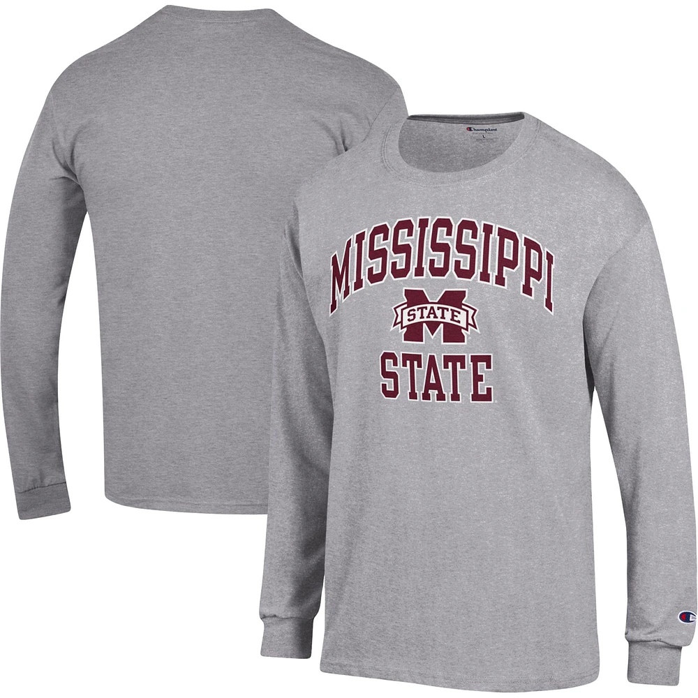 T-shirt à manches longues pour homme Champion Heather Grey Mississippi State Bulldogs High Motor