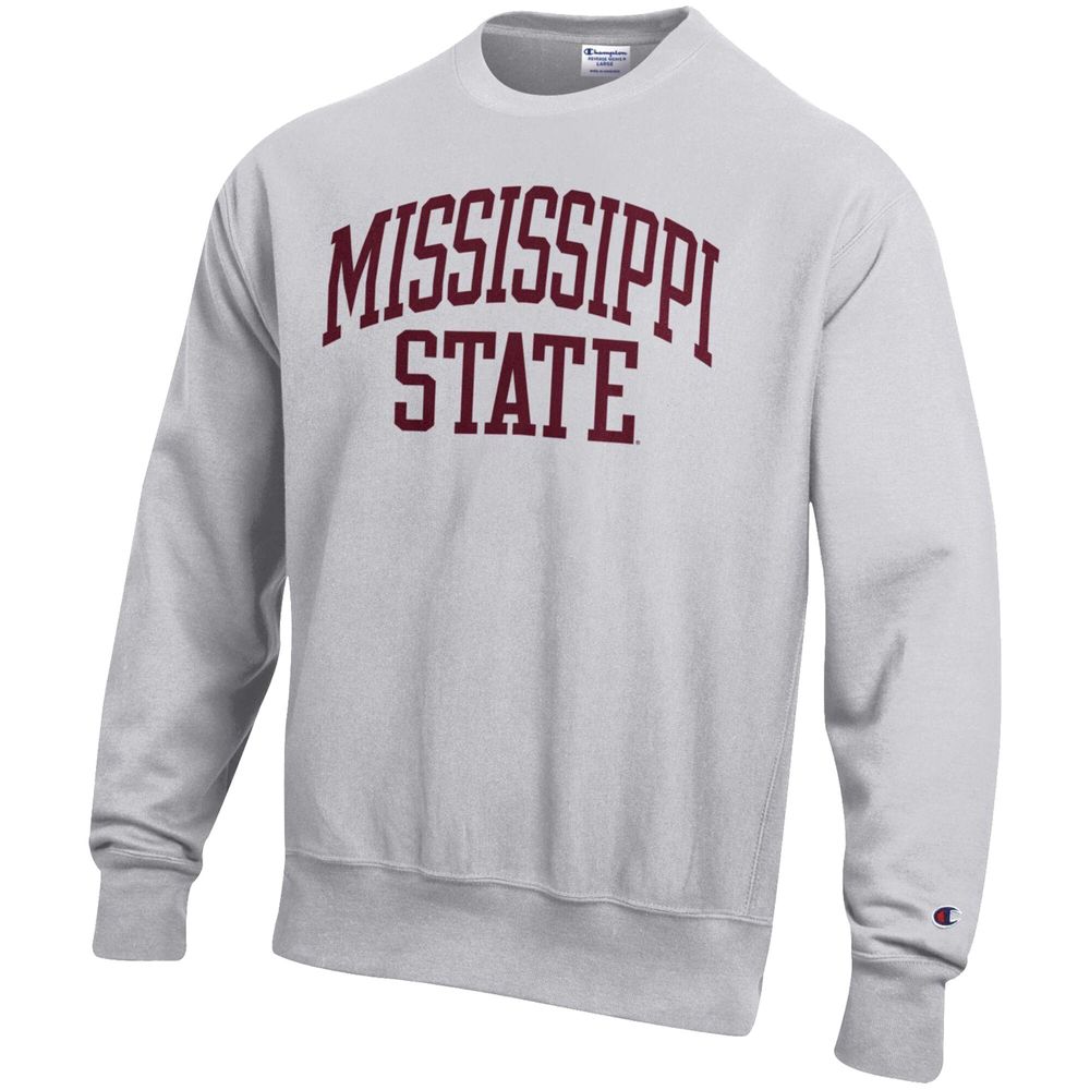 Men's Champion Heathered Gray Mississippi State Bulldogs Arch Reverse Weave Pullover Sweatshirt