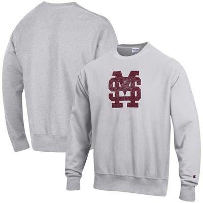 Men's Champion Heathered Gray Mississippi State Bulldogs Vault Logo Reverse Weave Pullover Sweatshirt