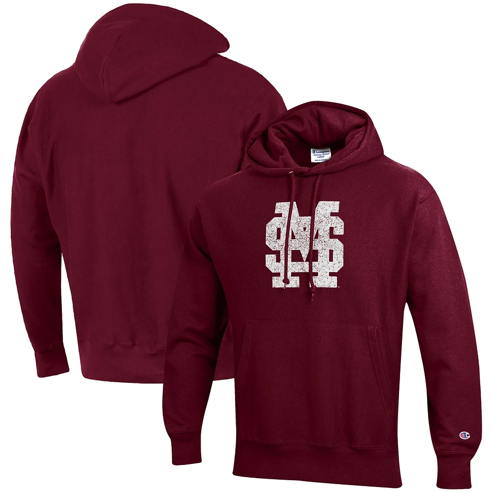 Men's Champion Maroon Mississippi State Bulldogs Vault Logo Reverse Weave Pullover Hoodie