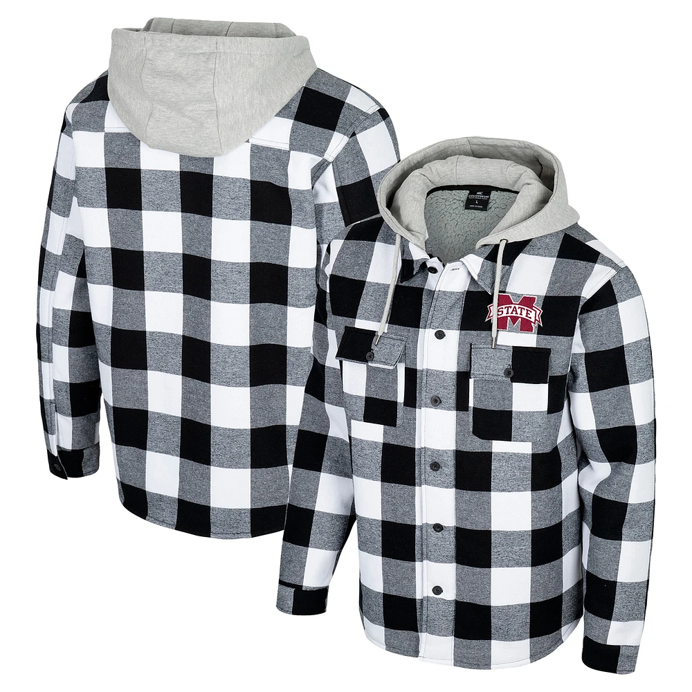 Veste zippée à carreaux Buffalo pour homme Colosseum noir/blanc Mississippi State Bulldogs