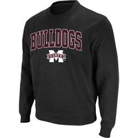 Men's Colosseum Black Mississippi State Bulldogs Arch & Logo Tackle Twill Pullover Sweatshirt