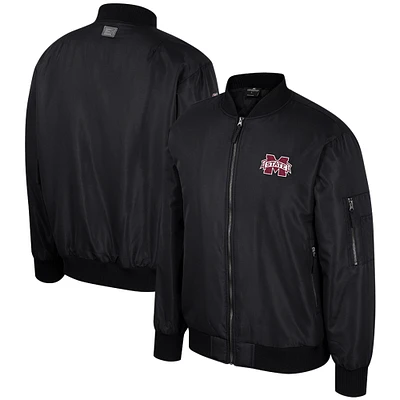 Blouson aviateur entièrement zippé Colosseum pour hommes, Mississippi State Bulldogs, noir