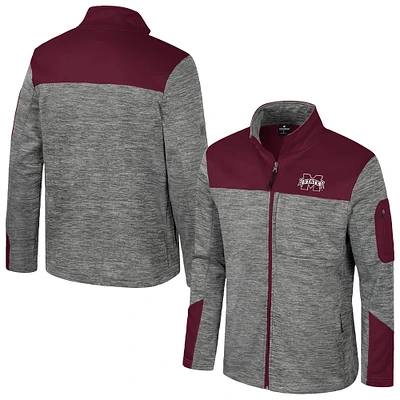 Veste zippée intégrale pour homme Colosseum gris/marron Mississippi State Bulldogs