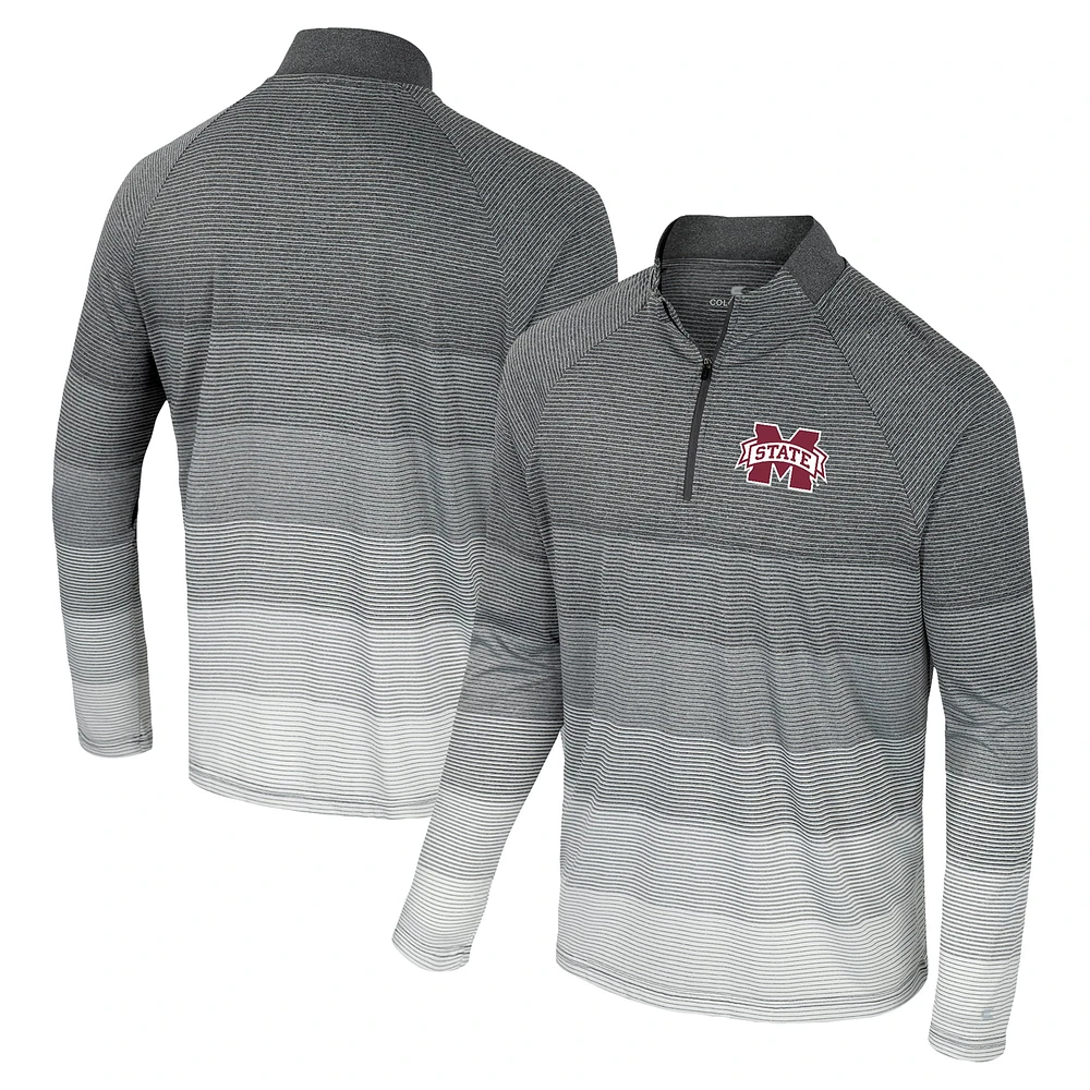 Men's Colosseum  Gray Mississippi State Bulldogs AI Striped Mesh Quarter-Zip Raglan Windshirt