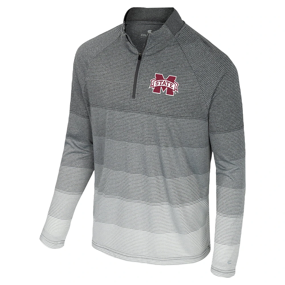 Men's Colosseum  Gray Mississippi State Bulldogs AI Striped Mesh Quarter-Zip Raglan Windshirt