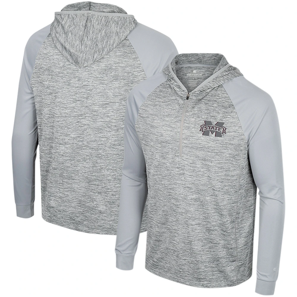 Men's Colosseum Gray Mississippi State Bulldogs Cybernetic Raglan Quarter-Zip Hooded Top