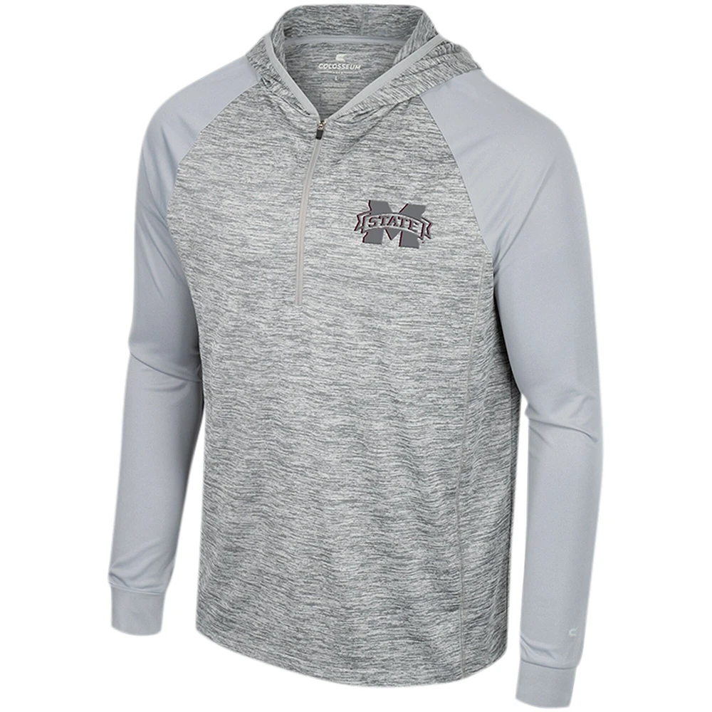 Haut à capuche Cybernetic Raglan quart de zip pour hommes, gris Colosseum, Mississippi State Bulldogs