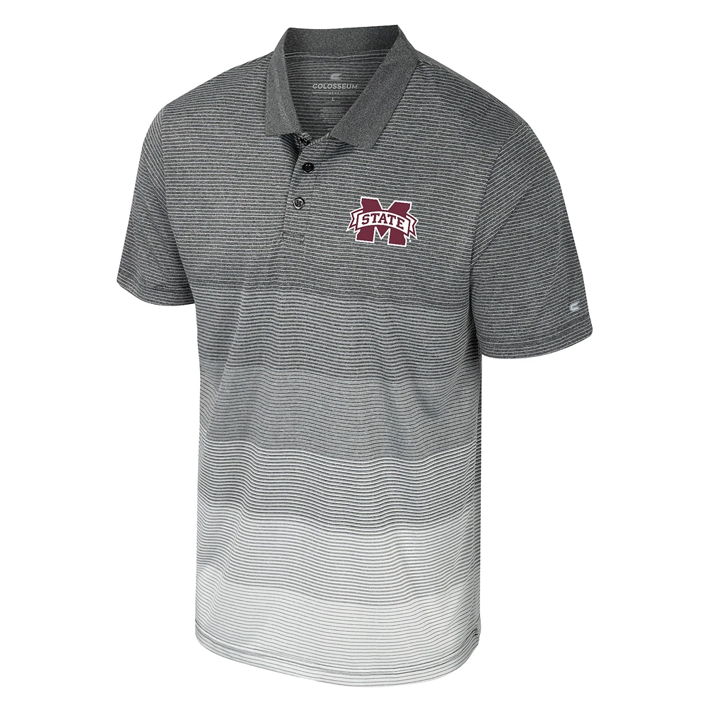 Polo en maille rayé pour hommes, gris Colosseum, Mississippi State Bulldogs