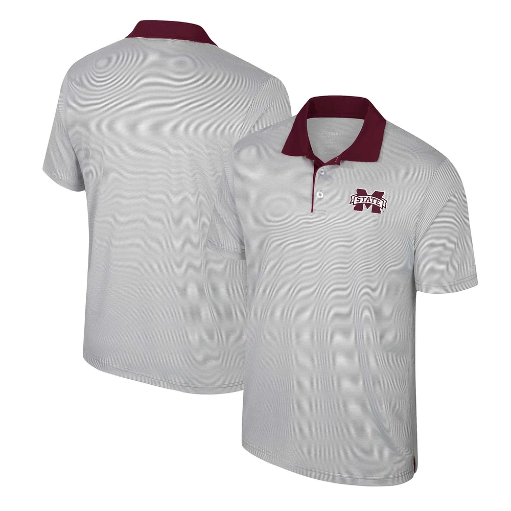 Men's Colosseum Gray Mississippi State Bulldogs Tuck Striped Polo