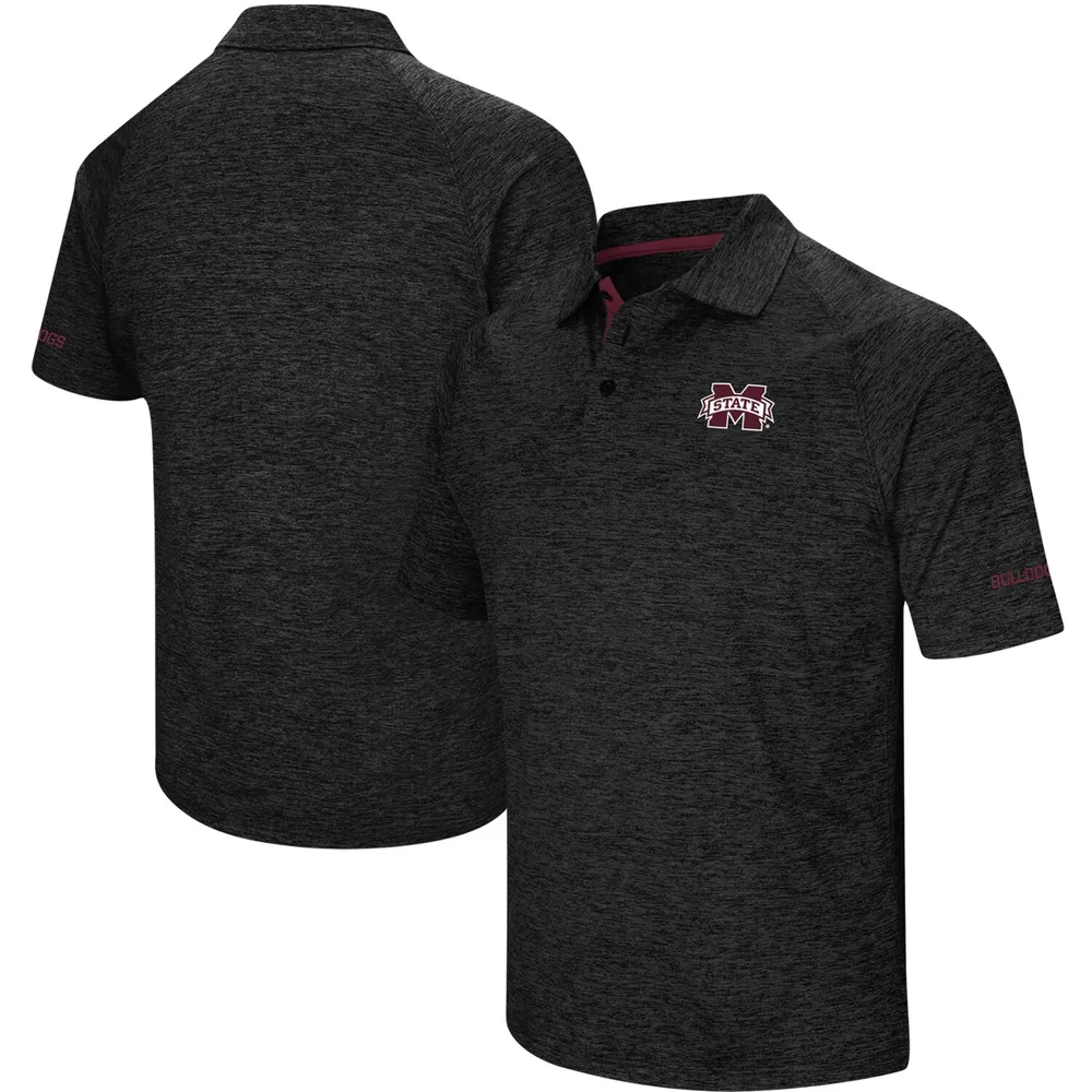 Colosseum Heathered Black Polo à manches raglan pour homme Mississippi State Bulldogs Down Swing