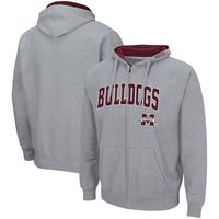 Men's Colosseum Heathered Gray Mississippi State Bulldogs Arch & Logo 3.0 Full-Zip Hoodie