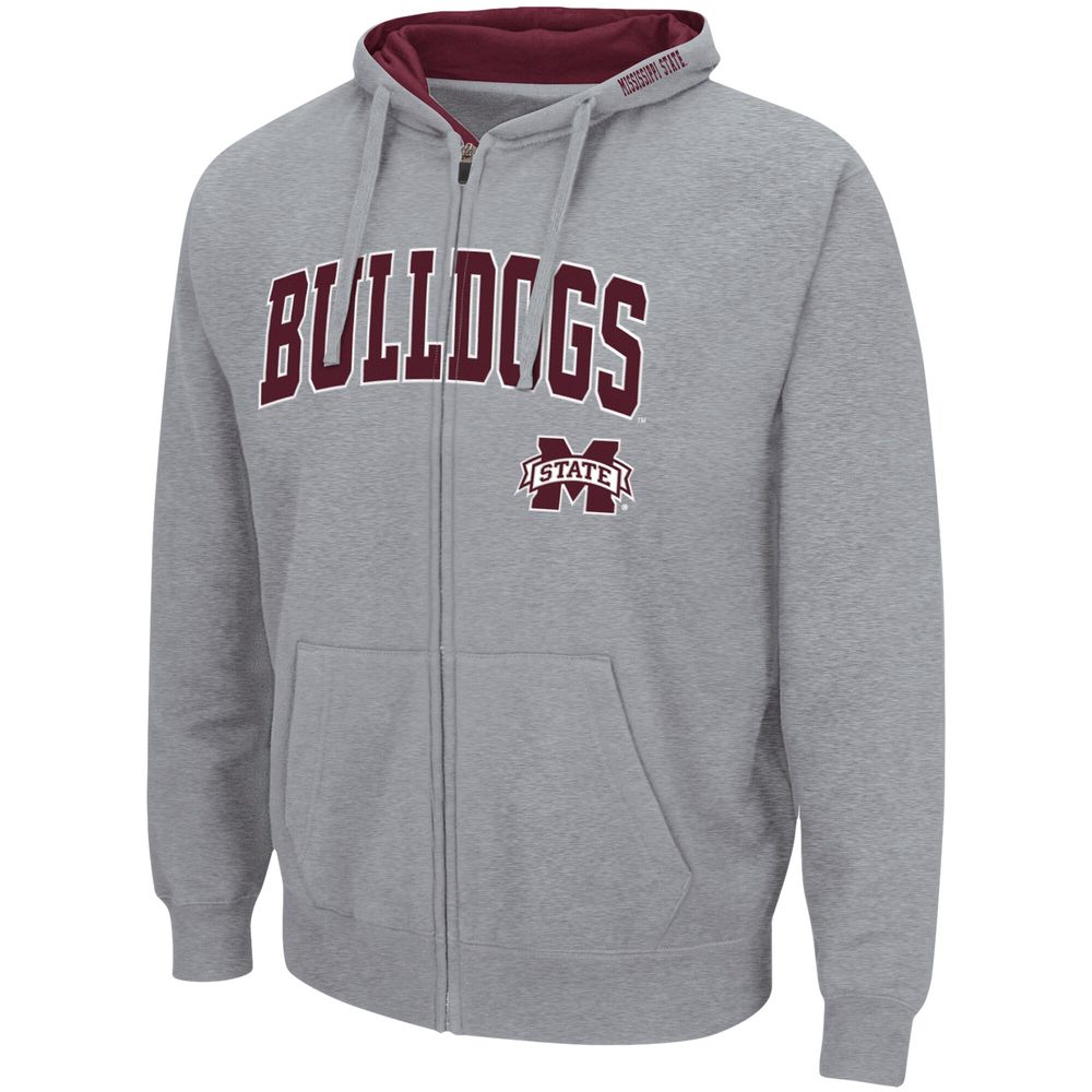 Men's Colosseum Heathered Gray Mississippi State Bulldogs Arch & Logo 3.0 Full-Zip Hoodie