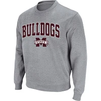 Colosseum pour homme gris chiné Mississippi State Bulldogs Arch & Logo Tackle Twill Pullover