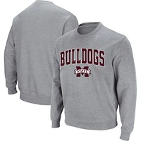 Colosseum pour homme gris chiné Mississippi State Bulldogs Arch & Logo Tackle Twill Pullover