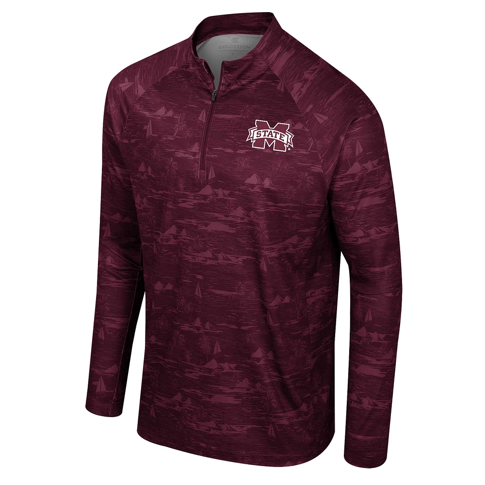 Men's Colosseum Maroon Mississippi State Bulldogs Carson Raglan Quarter-Zip Jacket