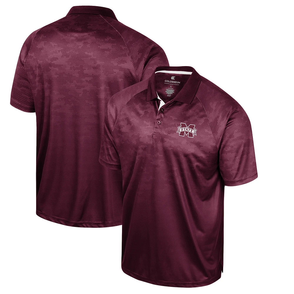 Men's Colosseum Maroon Mississippi State Bulldogs Honeycomb Raglan Polo