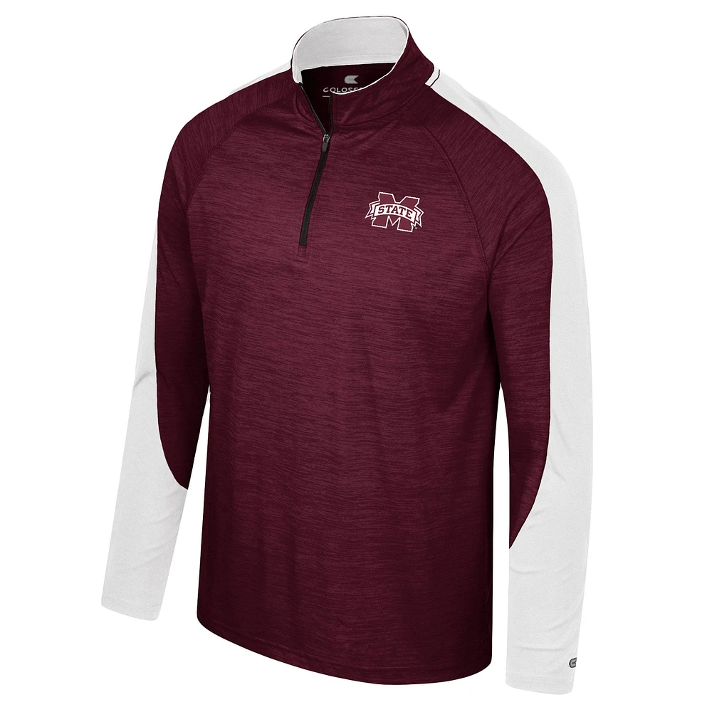 Men's Colosseum Maroon Mississippi State Bulldogs Langmore Raglan Quarter-Zip Top